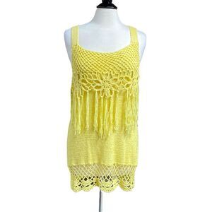 Avalon Yellow Fringe Tank Tunic Sweater Size Large